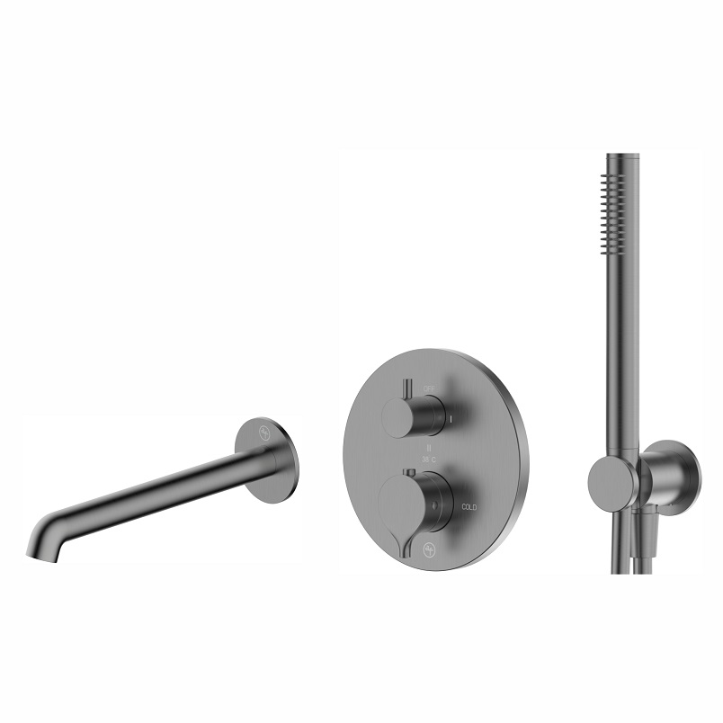 2039-301-41 SILVIA PVD BRUSHED GUN METAL Змішувач для ванни з термос. внутріш. монтажу з душ. комп.