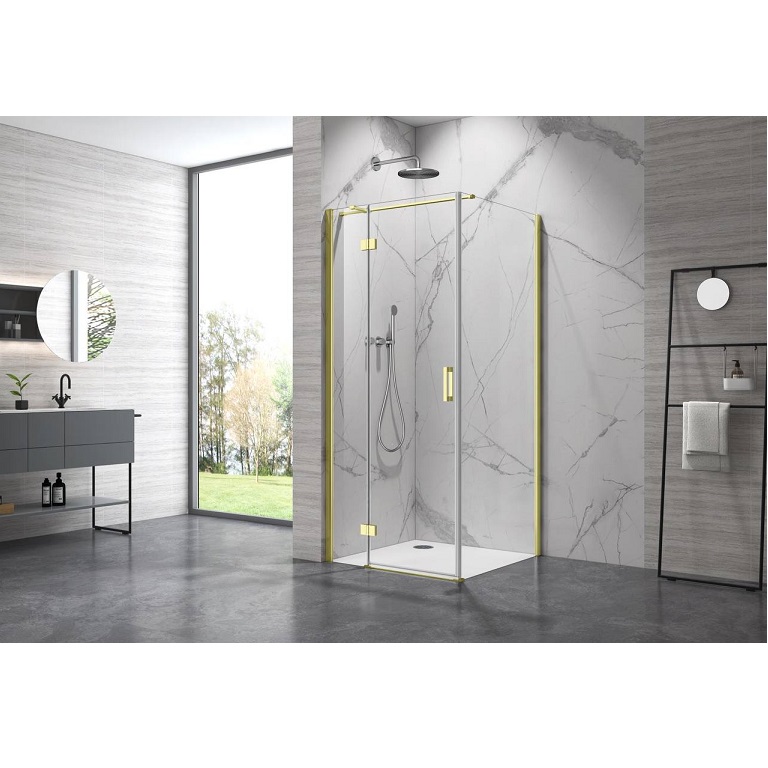 WERRA Brushed gold 90x90x195см Кабіна квадратна, профіль gold, скло прозоре, 6мм. 111-40595