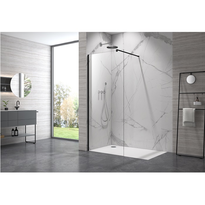 RIO GRANDE 100x200 см. Душова кабіна типу WALK-IN, скло прозоре, 8мм.,профіль чорний 113-40435