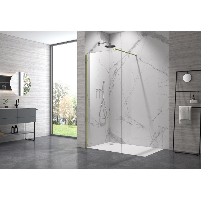 RIO GRANDE Brushed gold 120х200 Душова кабіна типу WALK-IN, алюм. профіль, скло 8 мм. 113-40639