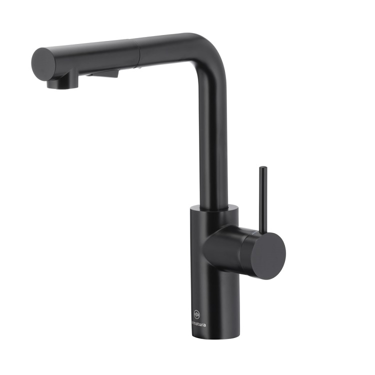 6623-110-81 DUERO BASIC BLACK Змішувач ARMATURA для мийки настільний з витяжним душем INOX