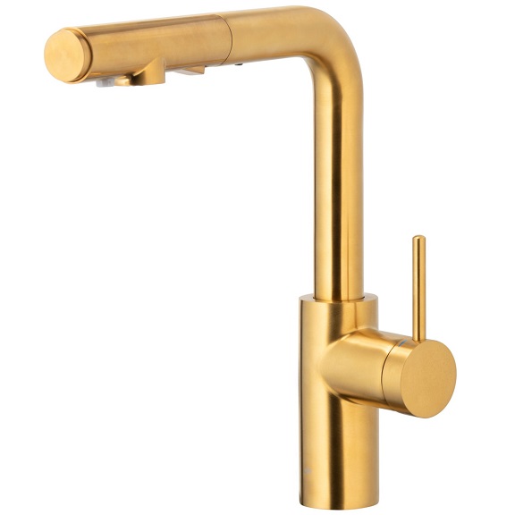 6623-119-31 DUERO PURE BASIC PULL OUT Змішувач для мийки з витяжним носиком, з функцією фільтрації води (без фільтра), BRUSHED GOLD