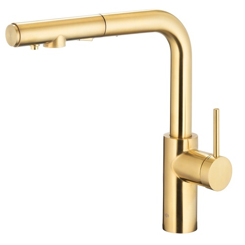 6623-119-39 DUERO PURE BASIC PULL OUT Змішувач для мийки з витяжним носиком, з функцією фільтрації води (без фільтра), BRUSHED LIGHT GOLD