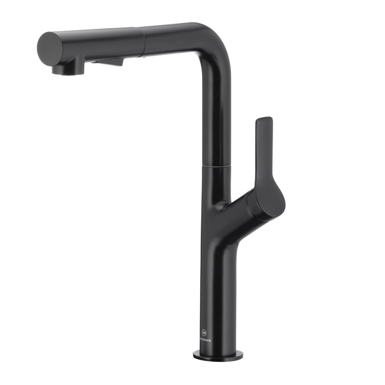 6623-220-81 DUERO DESIGN BLACK Змішувач ARMATURA для мийки настільний з витяжним душем INOX