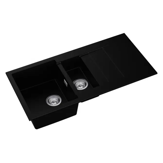 CASCADA 150 колір deep black 92.Мийка AXIS гранітна, в комплекті кріплення і сифон MANUALNY 11A.CA150.92A.0011A