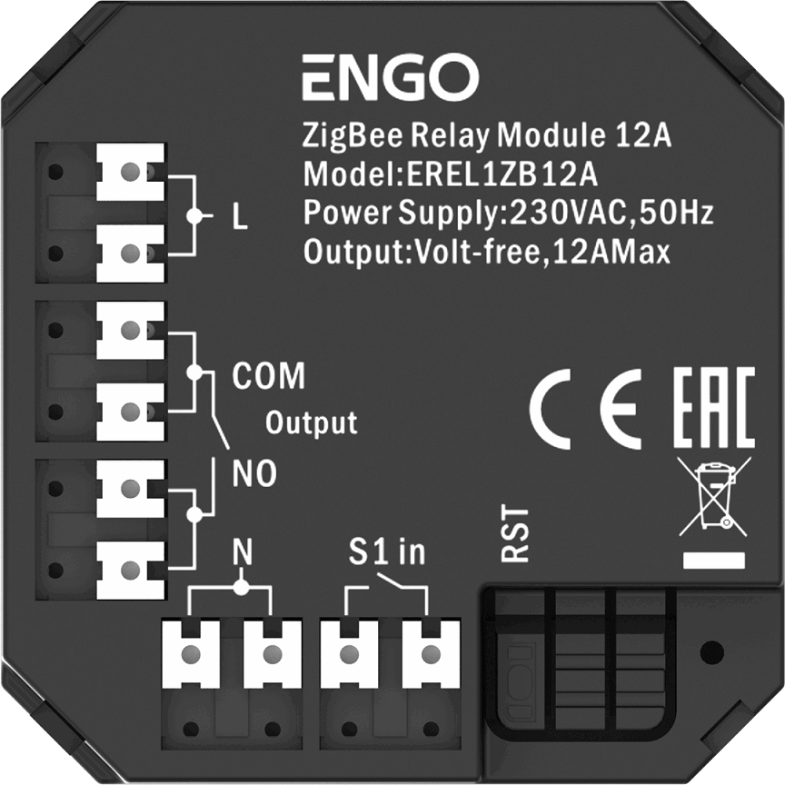 EREL1ZB12A Релейний модуль ZigBee 3.0 (12A)