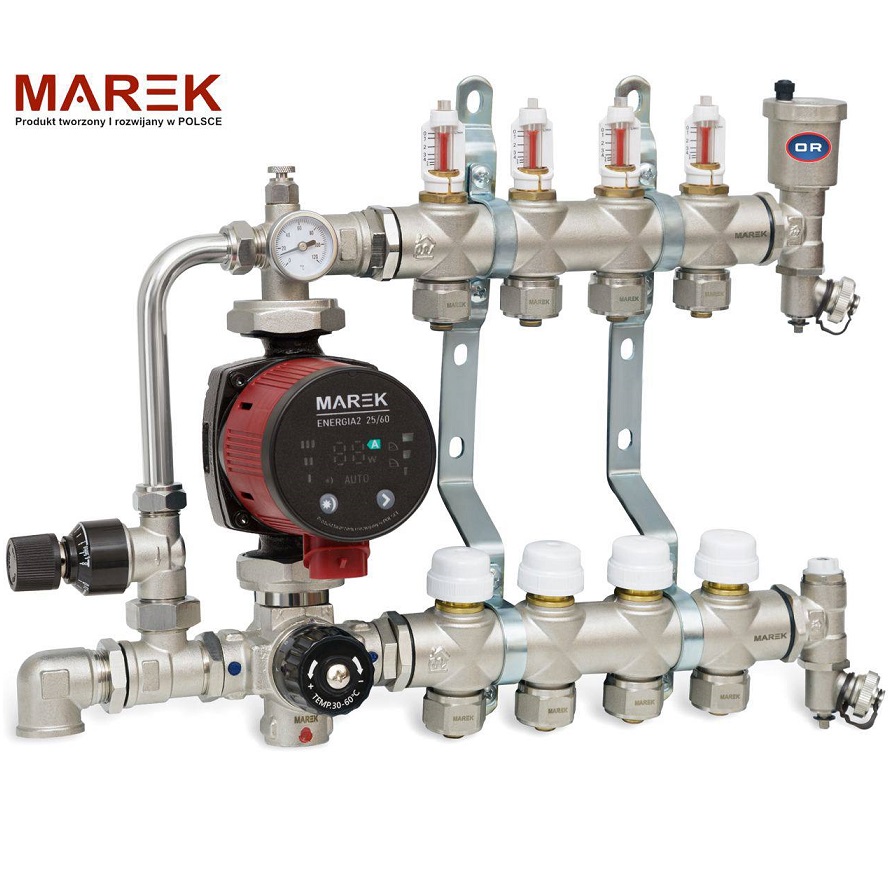 MF05 Комплект колекторів MAREK 1" х 5 контурів з витратомірами та євроконусами 16х2,0мм (1/6)